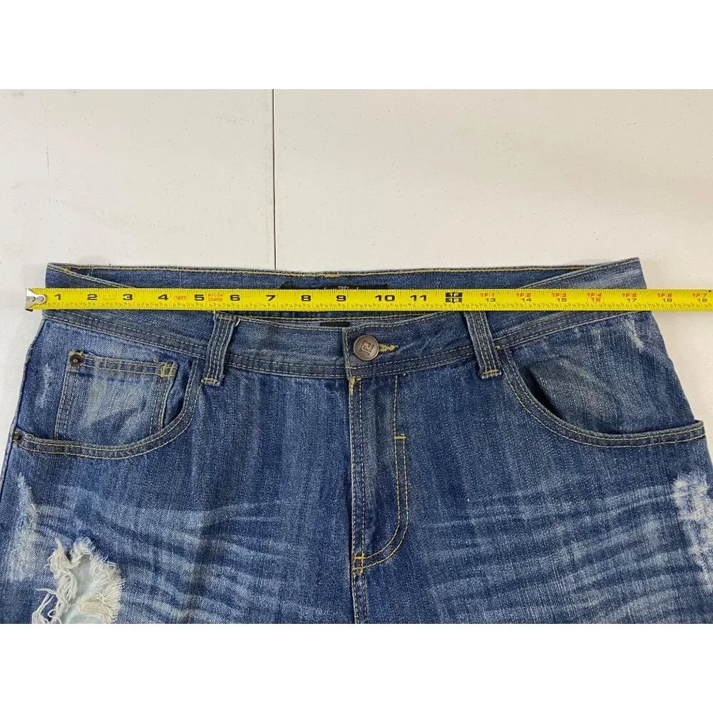 Carbon Black Distressed Jeans Mens 34x30 Blue Ripped Destroyed Denim 100% Cotton - Picture 11 of 15